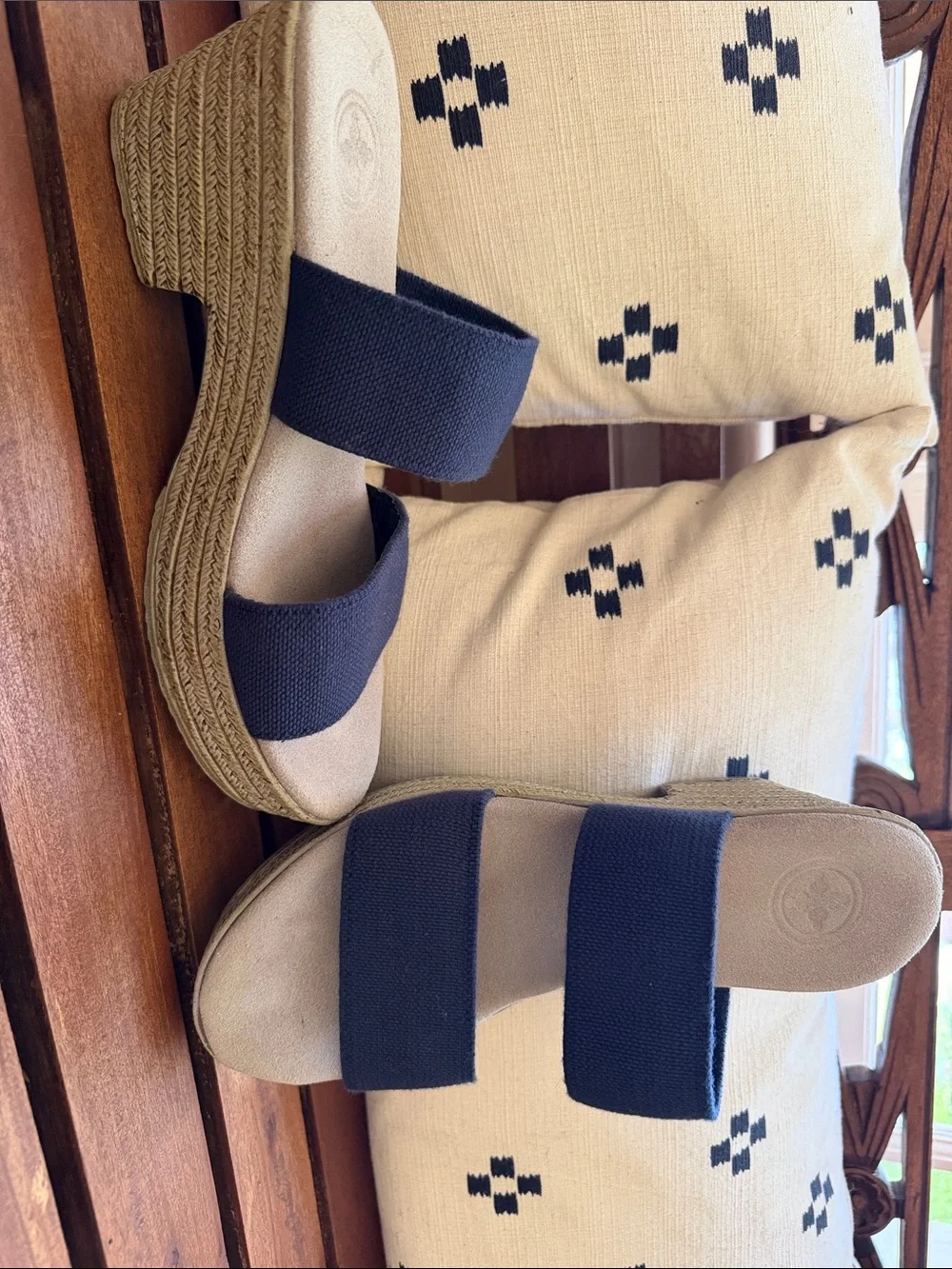 CHARLESTON SHOE CO. Navy Double-Strap Wedge Sandals